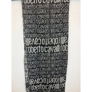 Vintage Roberto Cavalli Italy Black Gray Spellout Logo Cashmere Blend Knit Scarf